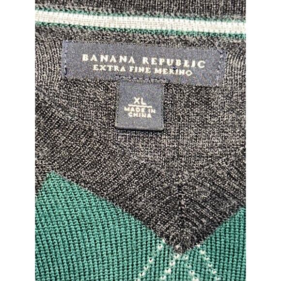Banana Republic Mens XL Argyle Sweater V Neck Merino Wool Preppy Old Money - Picture 6 of 13